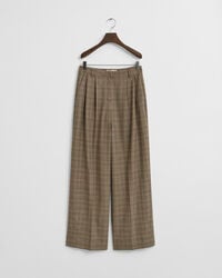 pantalones plisados de mezcla de lana a cuadros - marrón oscuro