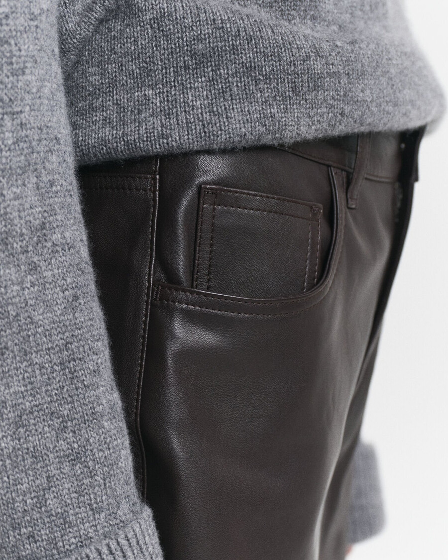 pantalones de cuero de 5 bolsillos - marrón oscuro