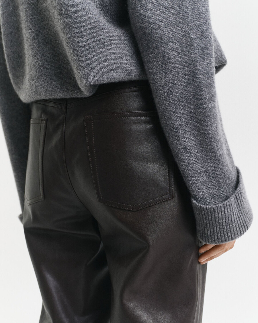 pantalones de cuero de 5 bolsillos - marrón oscuro