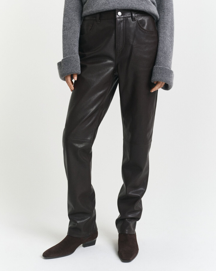 pantalones de cuero de 5 bolsillos - marrón oscuro