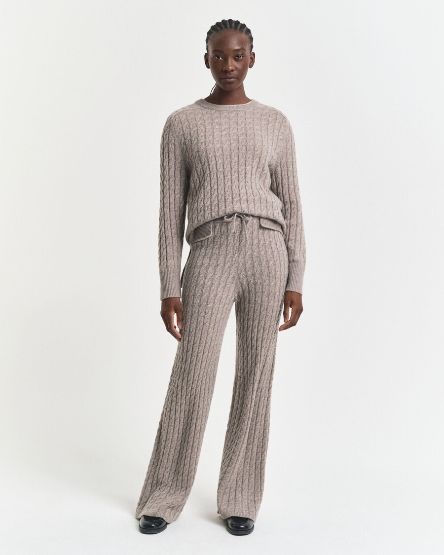 pantalones de lana de punto trenzado - beige topo