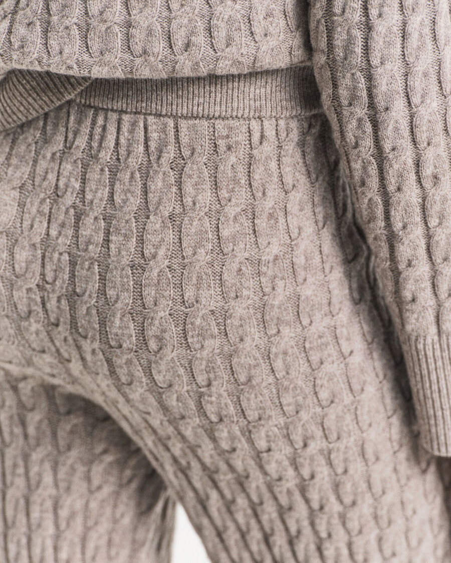 pantalones de lana de punto trenzado - beige topo
