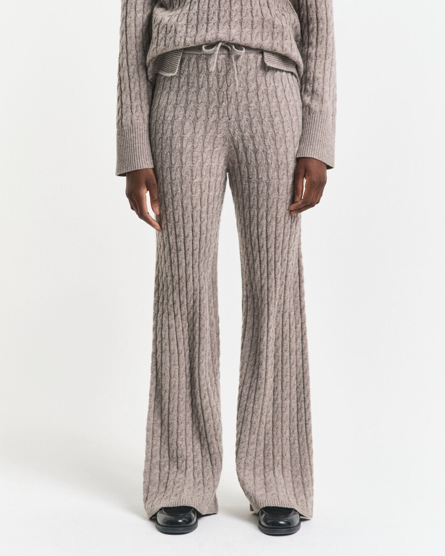 pantalones de lana de punto trenzado - beige topo
