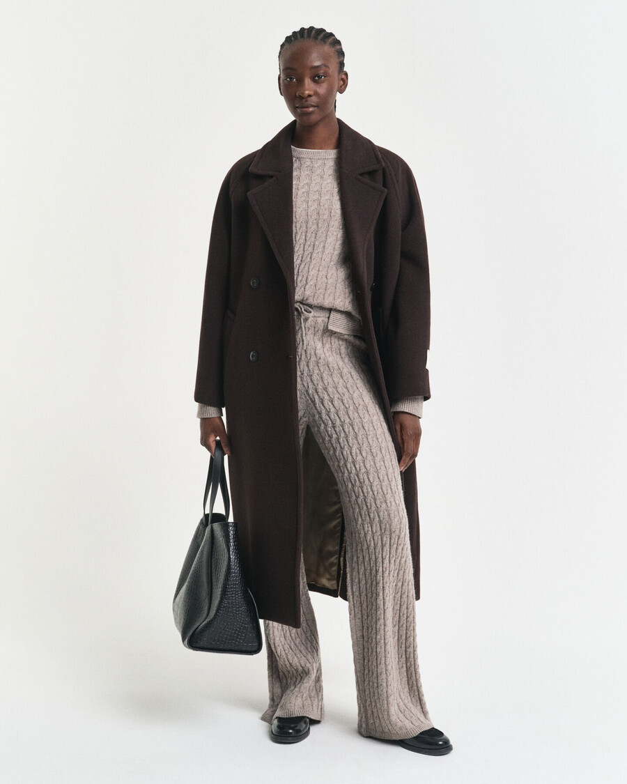 pantalones de lana de punto trenzado - beige topo