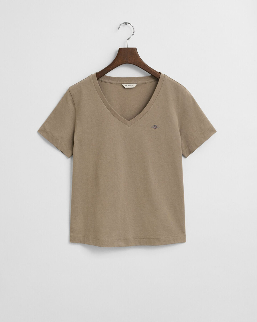 camiseta de cuello en v con escudo - beige topo