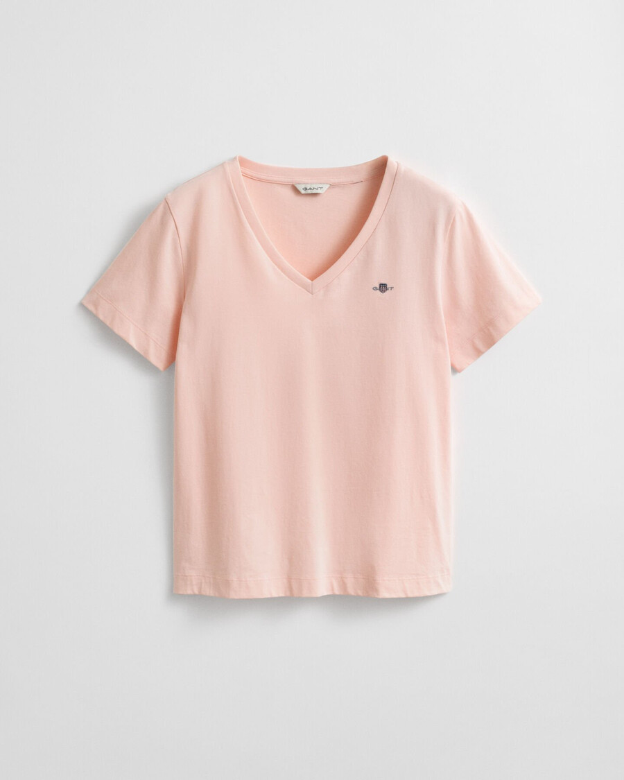 camiseta de cuello en v con escudo - rosa albaricoque