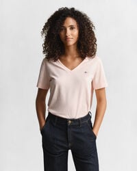 camiseta de cuello en v con escudo - rosa albaricoque