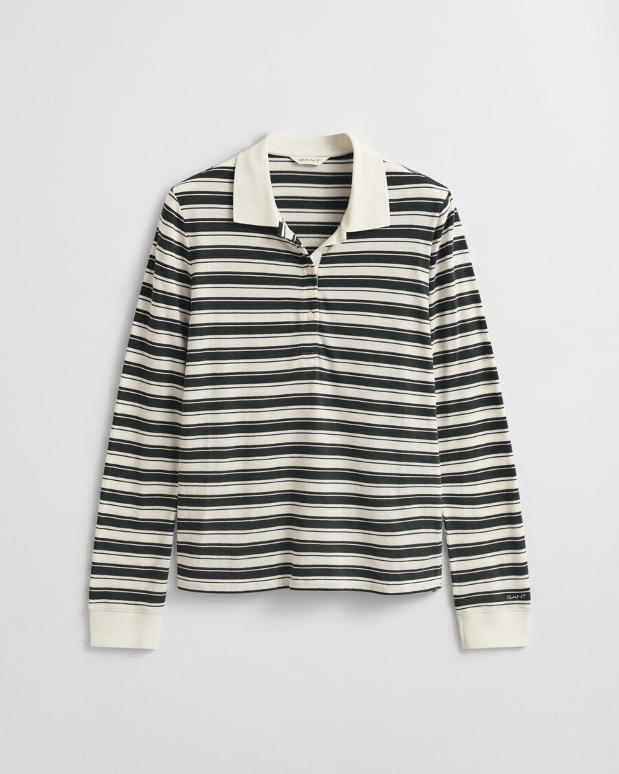 polo de manga larga a rayas - crema