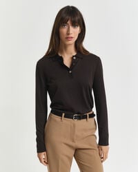 polo de manga larga abotonado sin costuras - marrón oscuro