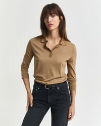 polo de manga larga abotonado sin costuras - caqui cálido