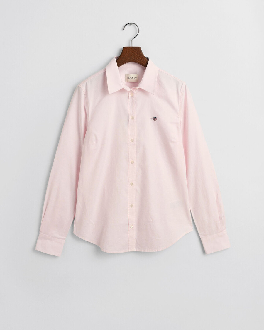 camisa oxford elástica de corte entallado - rosa claro