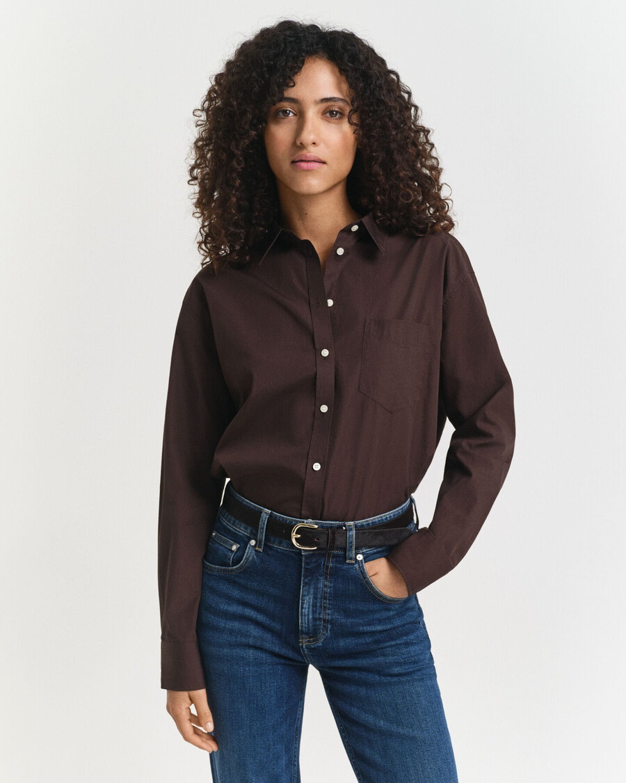 camisa clásica de popelina de corte relajado - marrón oscuro