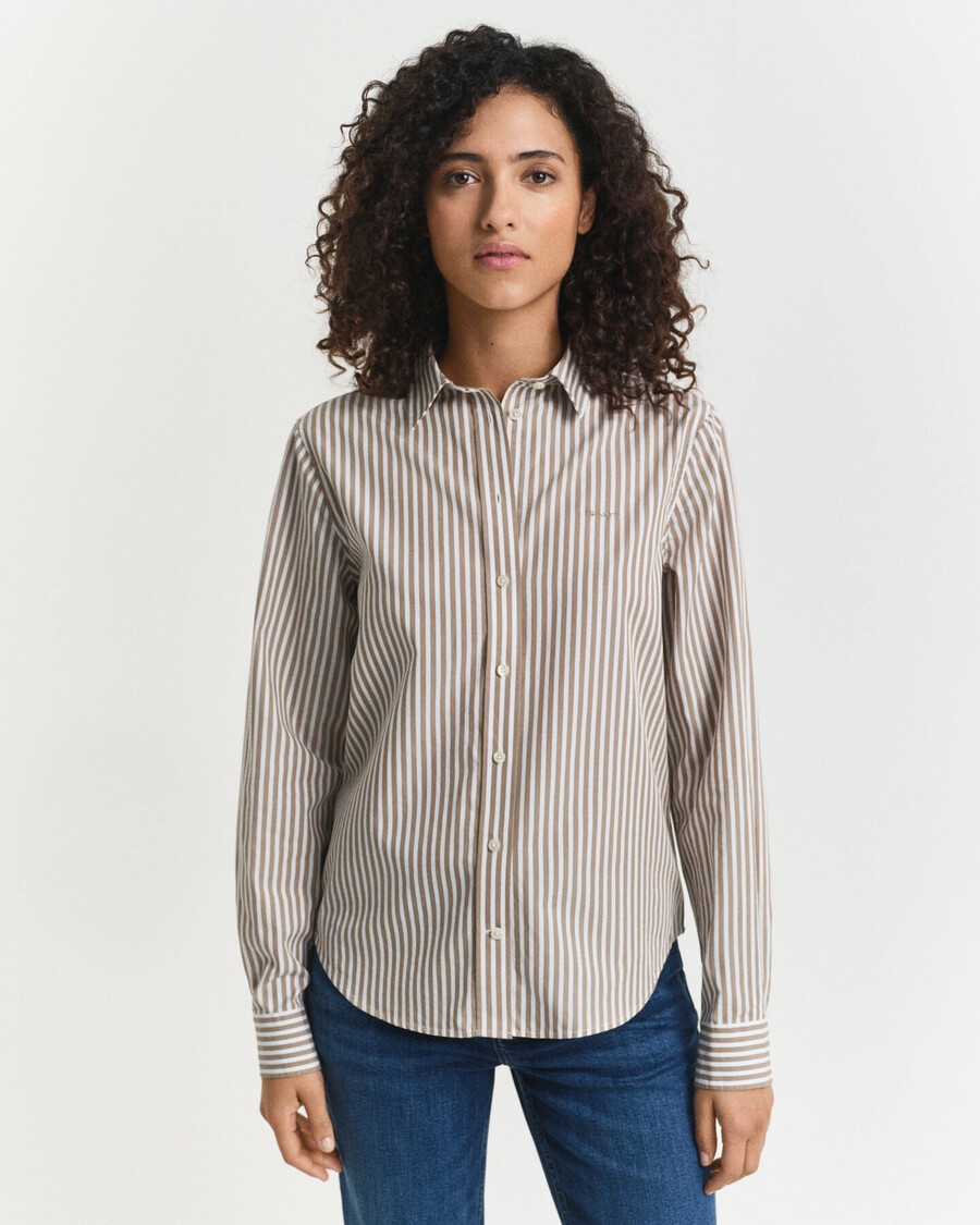 camisa clásica de popelina a rayas de corte regular - beige topo