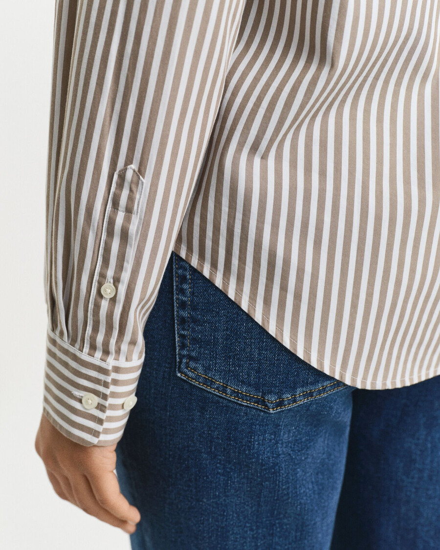 camisa clásica de popelina a rayas de corte regular - beige topo