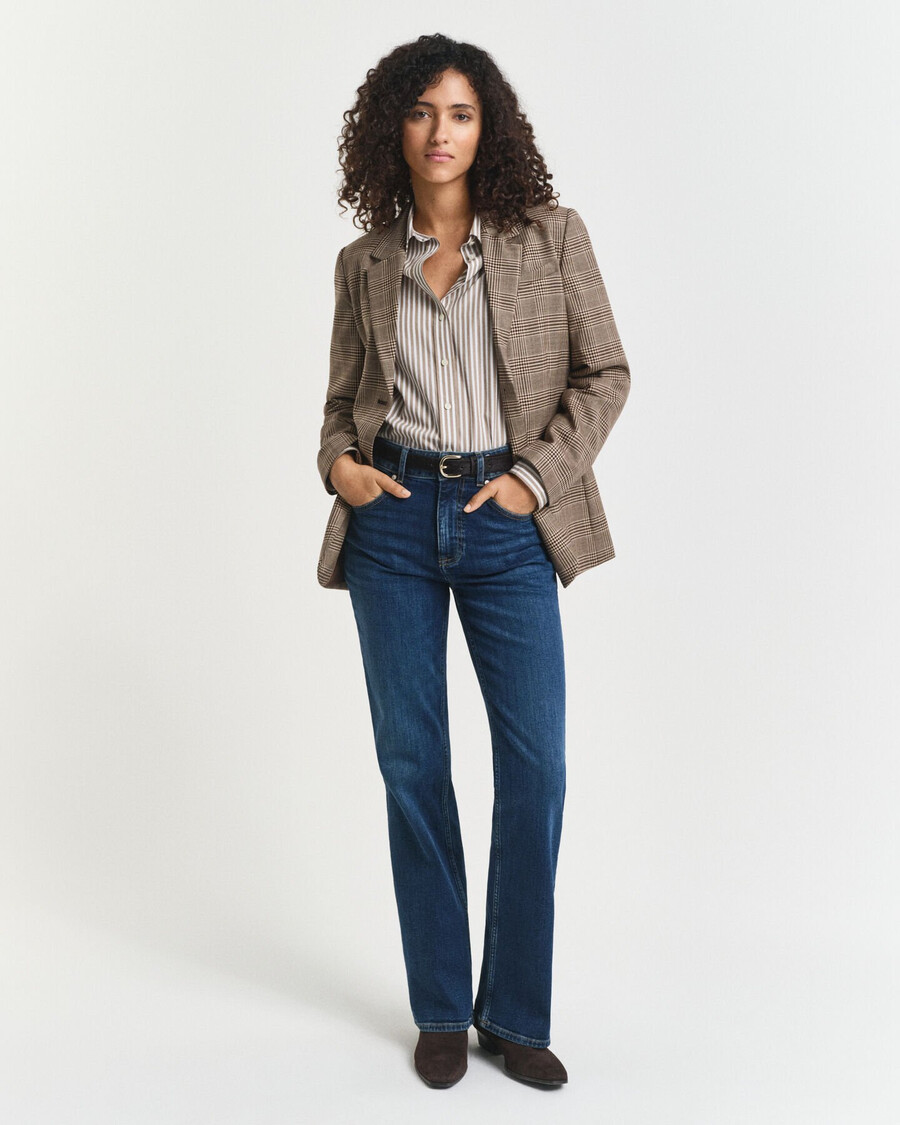 camisa clásica de popelina a rayas de corte regular - beige topo