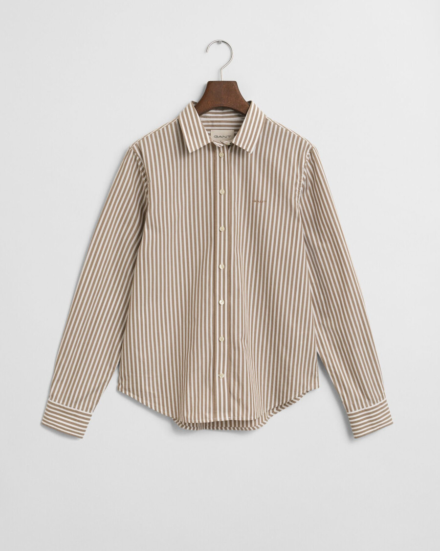 camisa clásica de popelina a rayas de corte regular - beige topo