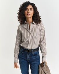 camisa clásica de popelina a rayas de corte regular - beige topo
