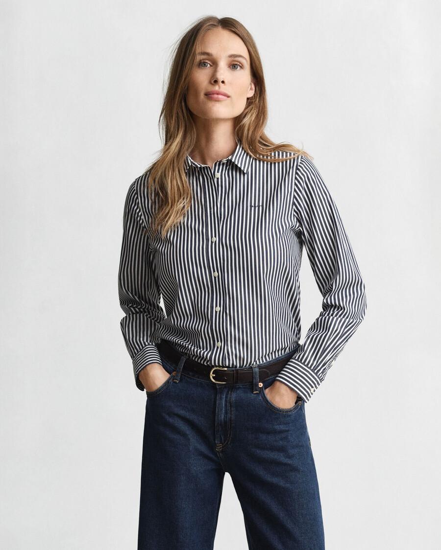 camisa clásica de popelina a rayas de corte regular - azul clásico