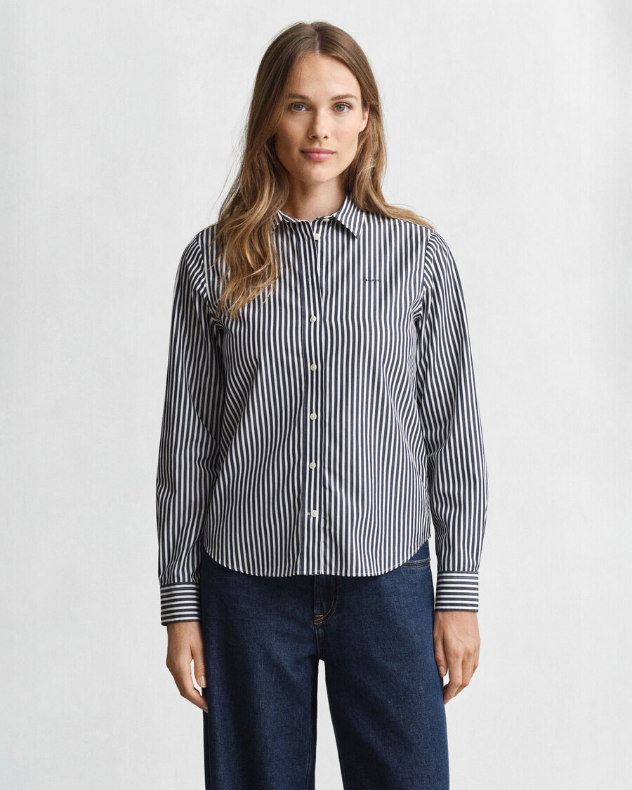 camisa clásica de popelina a rayas de corte regular - azul clásico