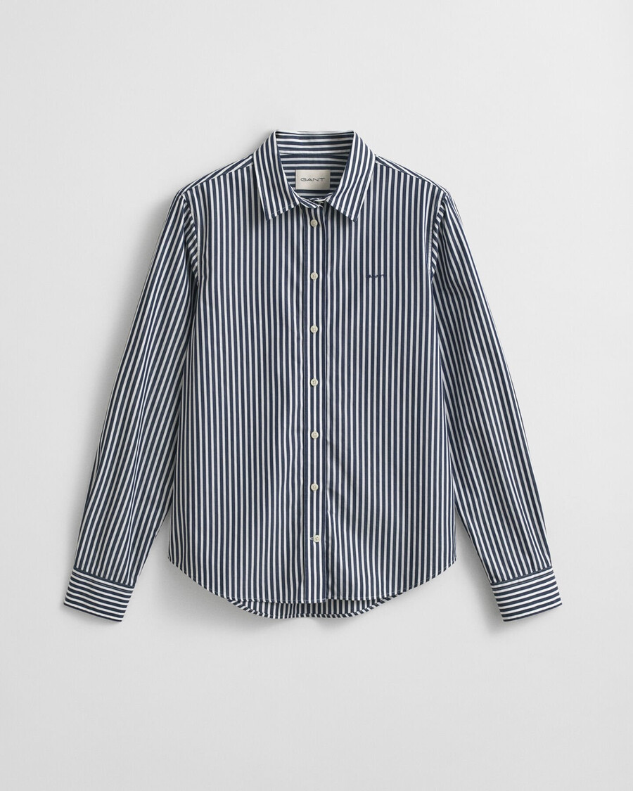 camisa clásica de popelina a rayas de corte regular - azul clásico