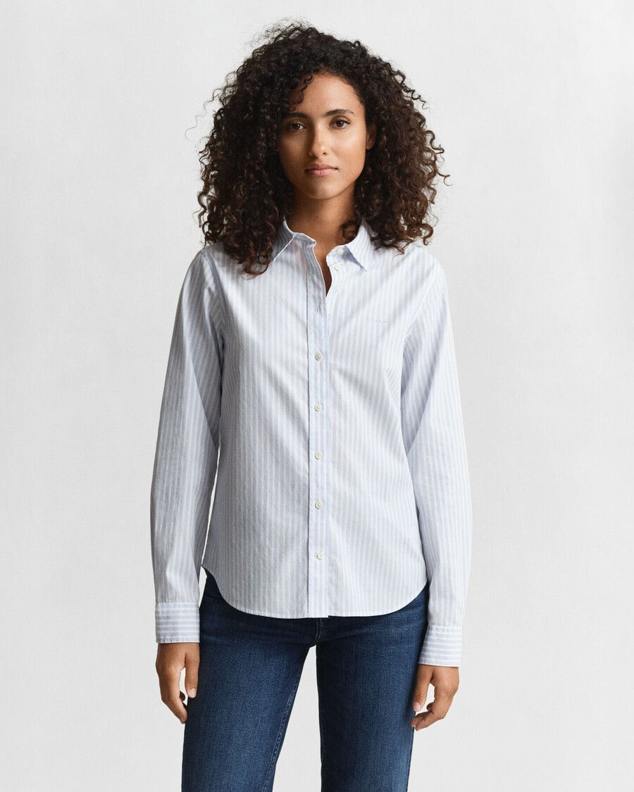 camisa clásica de popelina a rayas de corte regular - azul claro