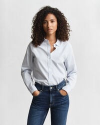 camisa clásica de popelina a rayas de corte regular - azul claro