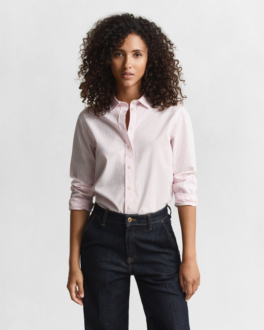 camisa clásica de popelina a rayas de corte regular - rosa claro