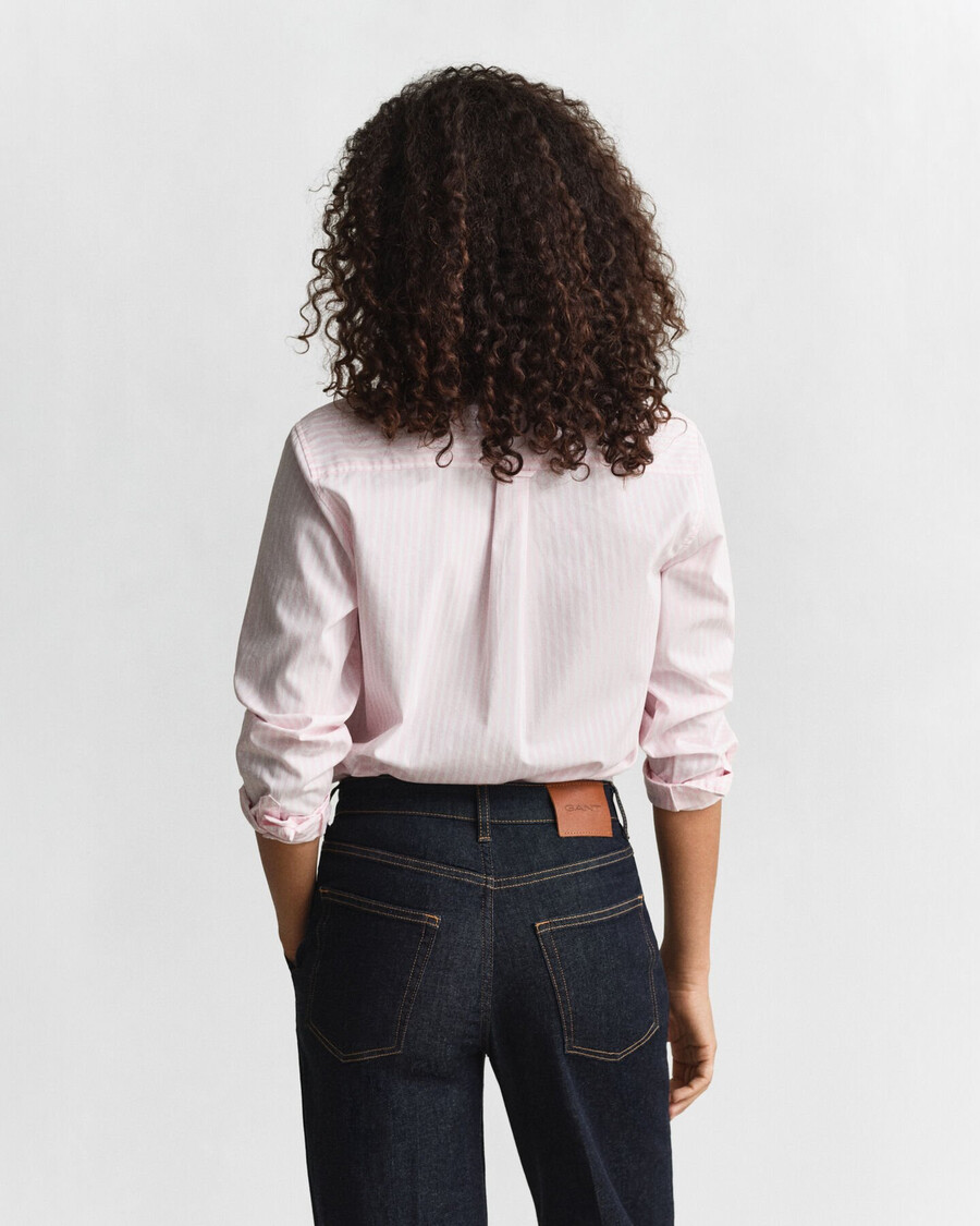 camisa clásica de popelina a rayas de corte regular - rosa claro