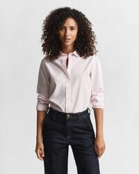 camisa clásica de popelina a rayas de corte regular - rosa claro