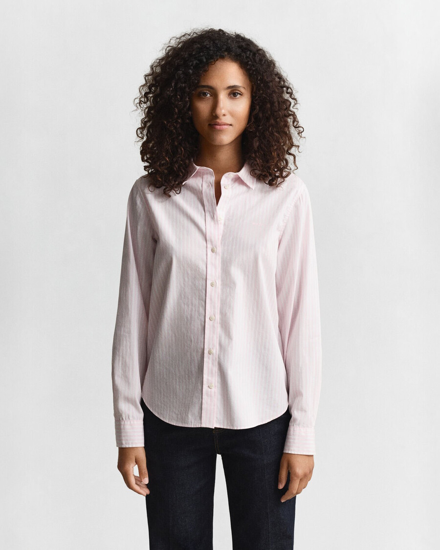 camisa clásica de popelina a rayas de corte regular - rosa claro