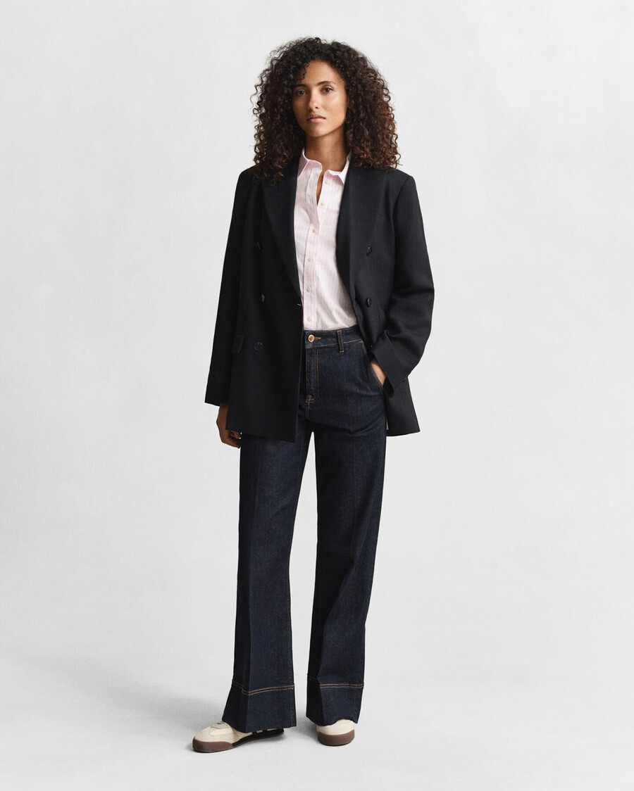 camisa clásica de popelina a rayas de corte regular - rosa claro