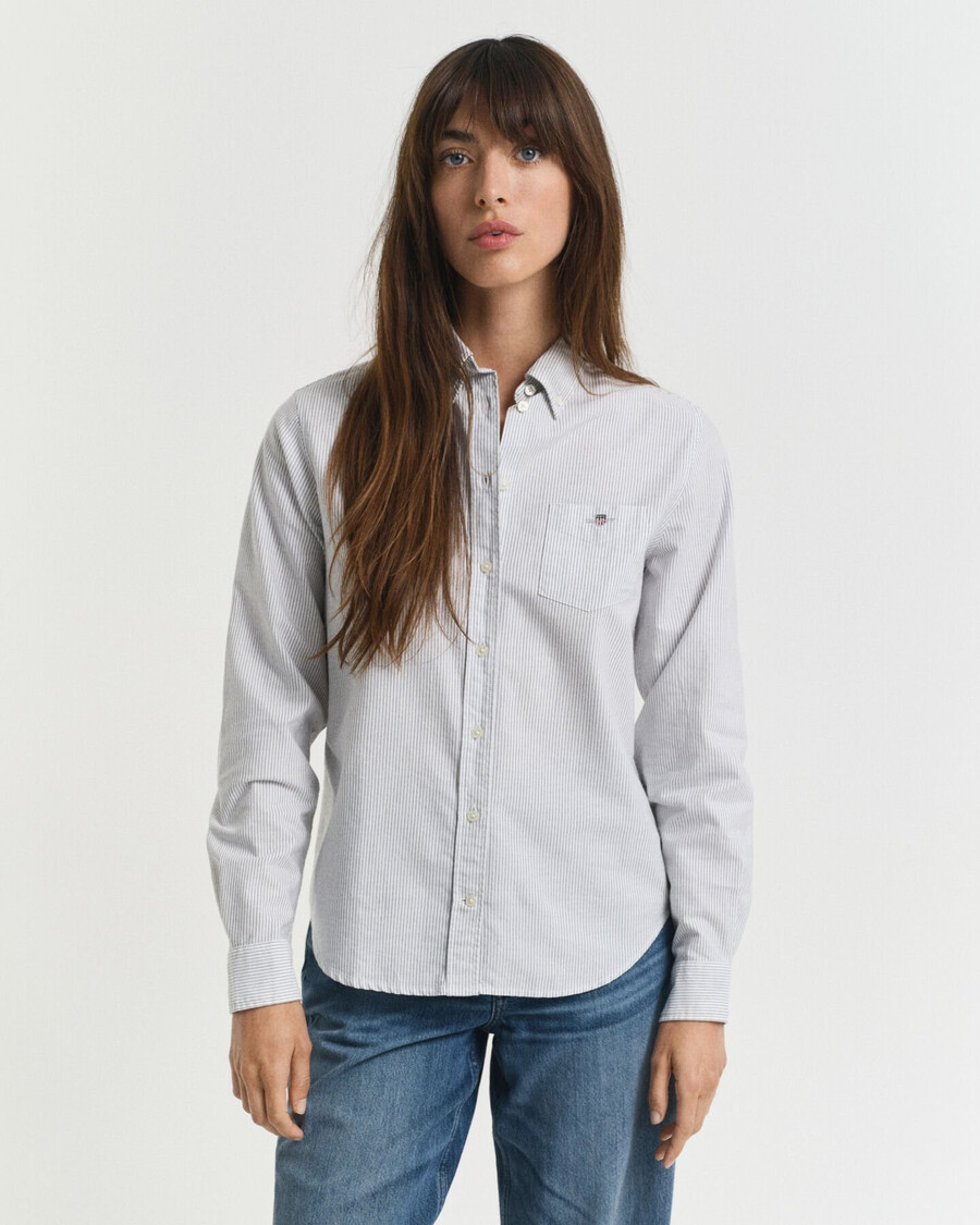 camisa oxford clásica de rayas de corte regular - azul clásico
