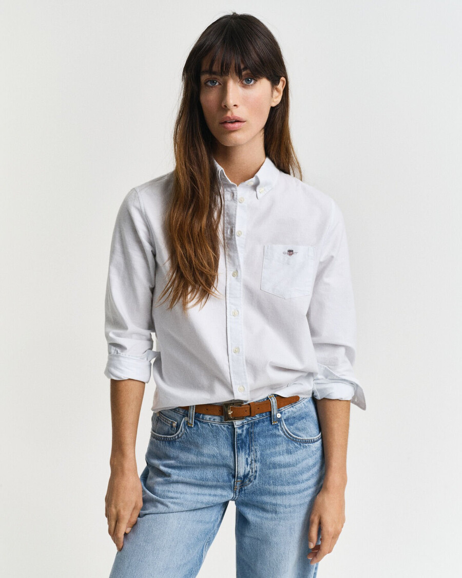 camisa oxford clásica de rayas de corte regular - azul claro