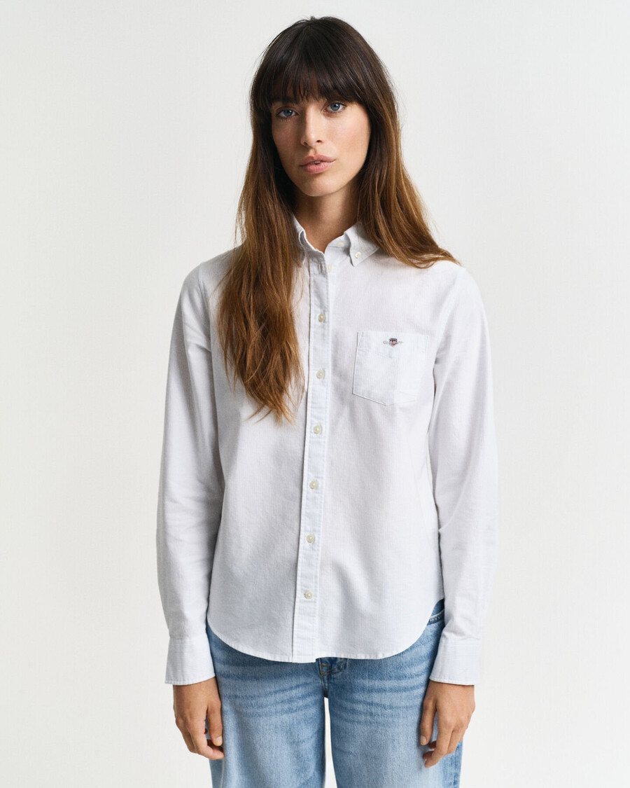 camisa oxford clásica de rayas de corte regular - azul claro