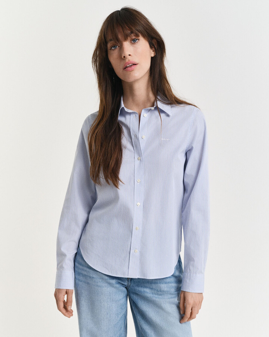 camisa clásica de popelina a rayas de corte regular - azul perfecto
