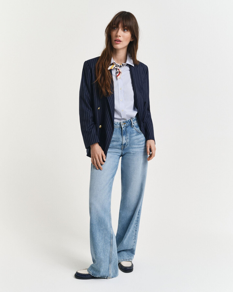 camisa clásica de popelina a rayas de corte regular - azul perfecto