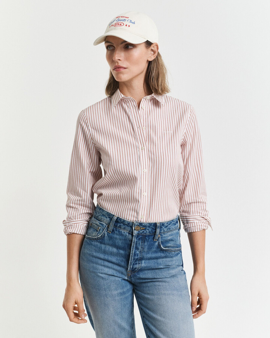 camisa clásica de popelina a rayas de corte regular - salmón
