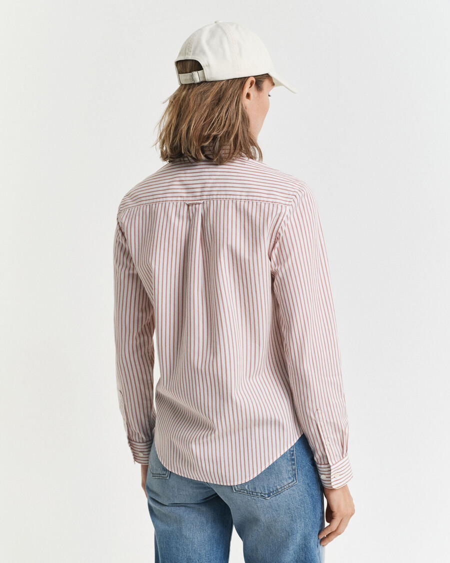 camisa clásica de popelina a rayas de corte regular - salmón