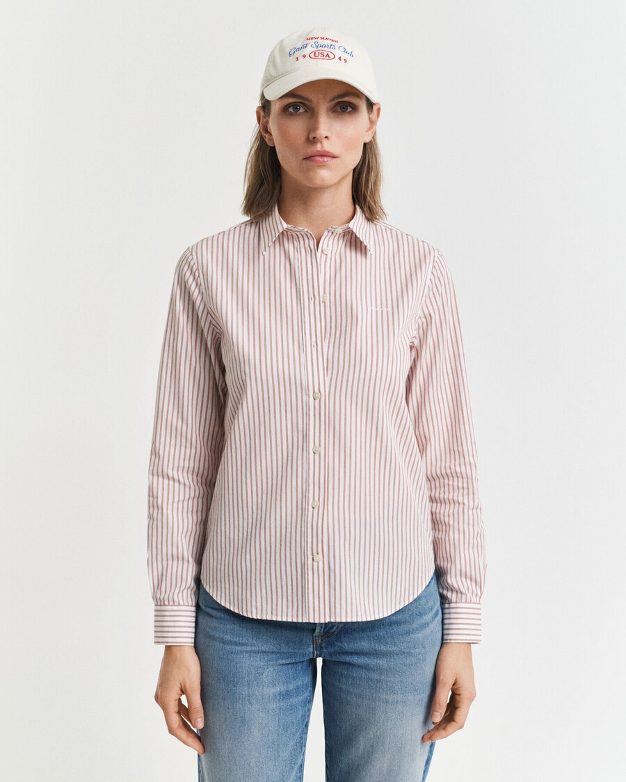 camisa clásica de popelina a rayas de corte regular - salmón
