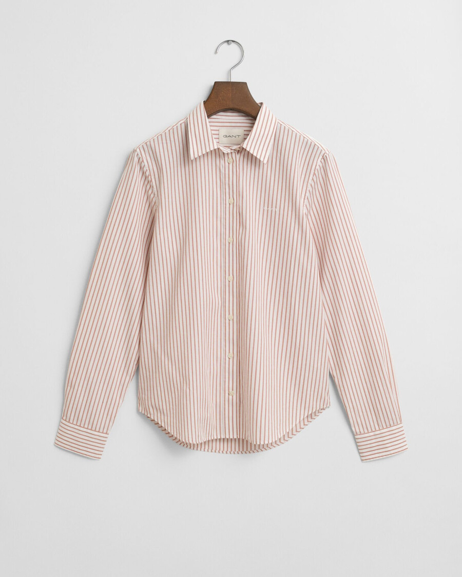 camisa clásica de popelina a rayas de corte regular - salmón