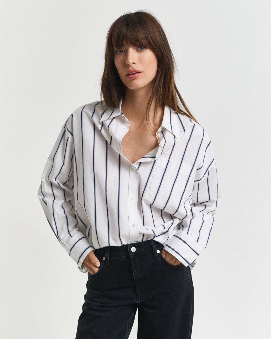 camisa clásica de popelina a rayas de gran tamaño - azul persa