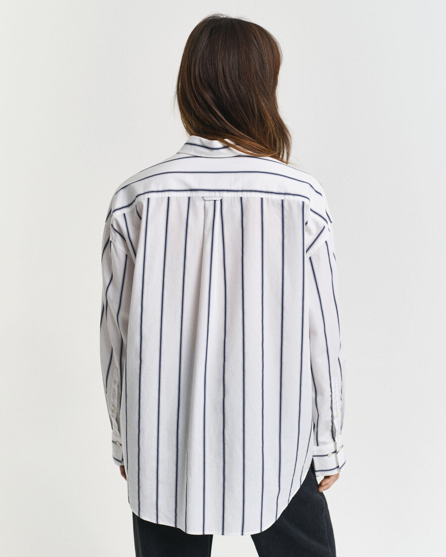 camisa clásica de popelina a rayas de gran tamaño - azul persa