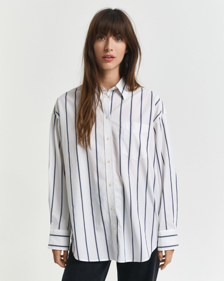 camisa clásica de popelina a rayas de gran tamaño - azul persa