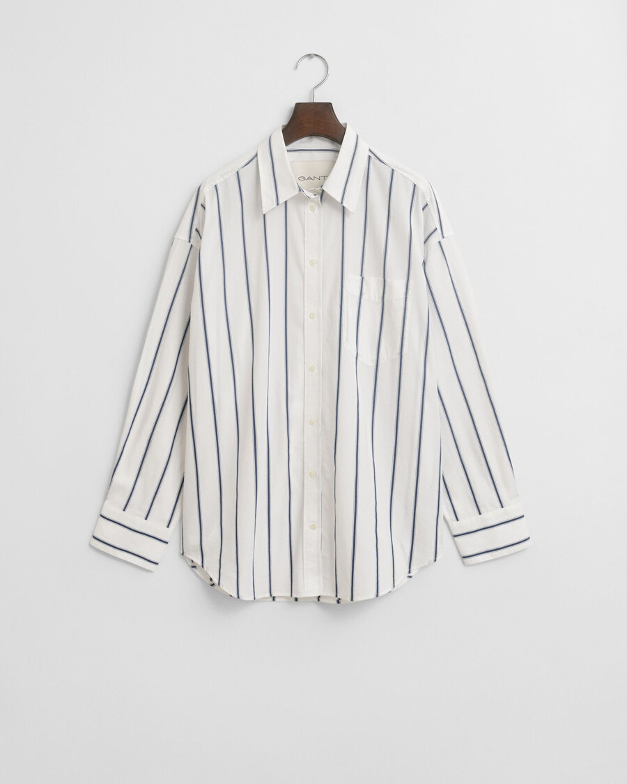 camisa clásica de popelina a rayas de gran tamaño - azul persa