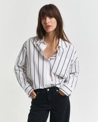camisa clásica de popelina a rayas de gran tamaño - azul persa