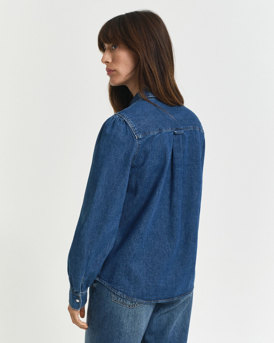 camisa vaquera de corte regular con mangas abullonadas - Índigo