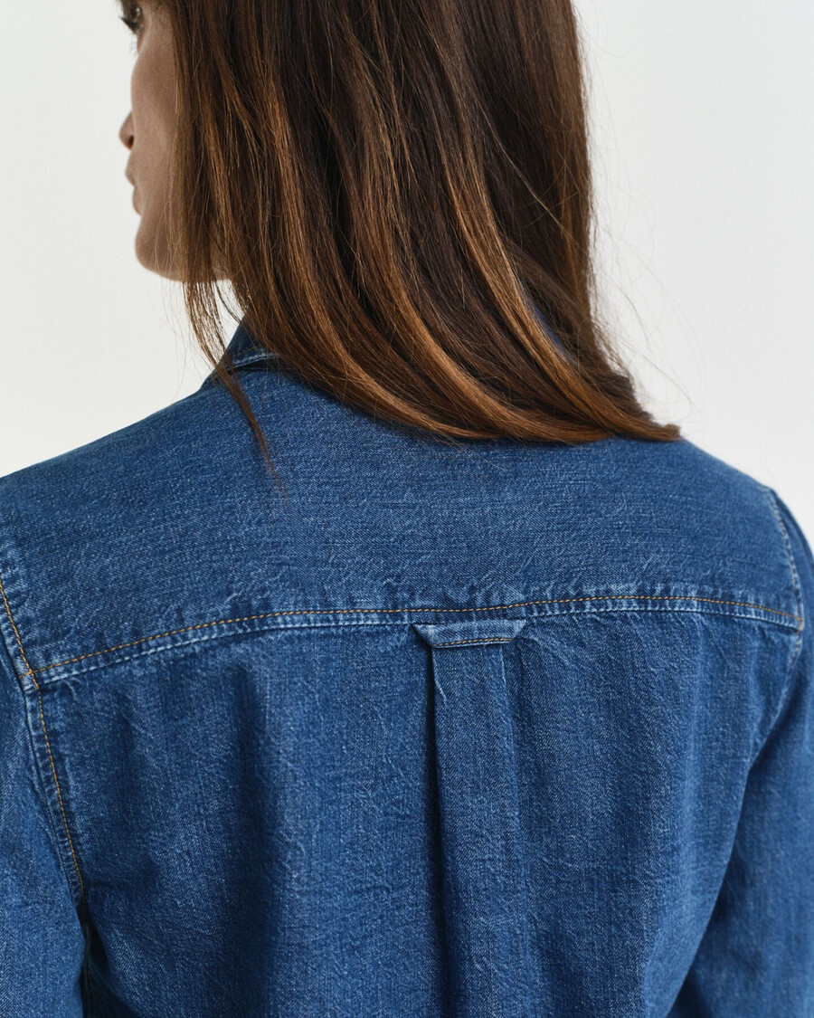 camisa vaquera de corte regular con mangas abullonadas - Índigo