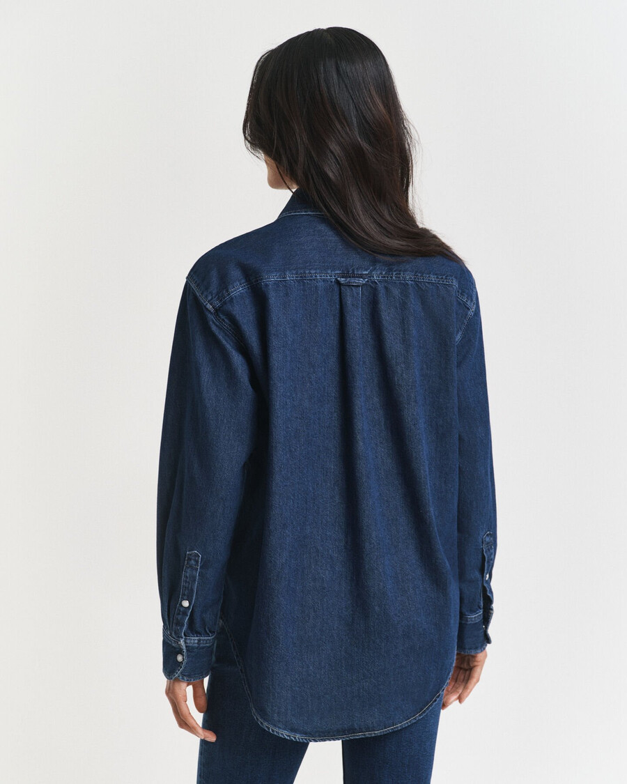 camisa vaquera de corte relajado con bolsillo - azul oscuro desgastado
