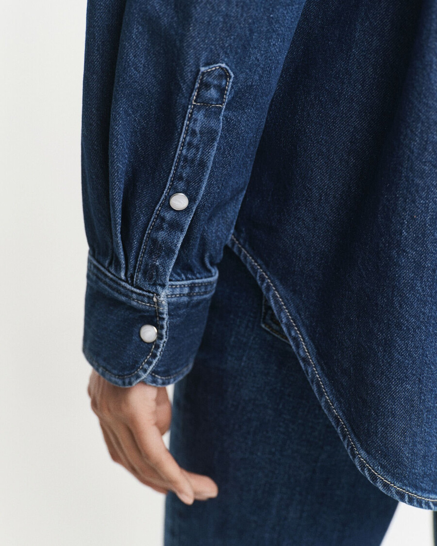 camisa vaquera de corte relajado con bolsillo - azul oscuro desgastado