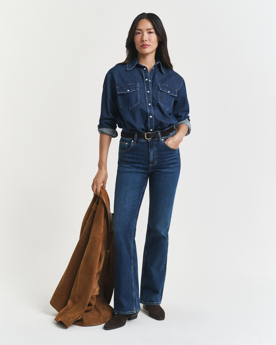 camisa vaquera de corte relajado con bolsillo - azul oscuro desgastado